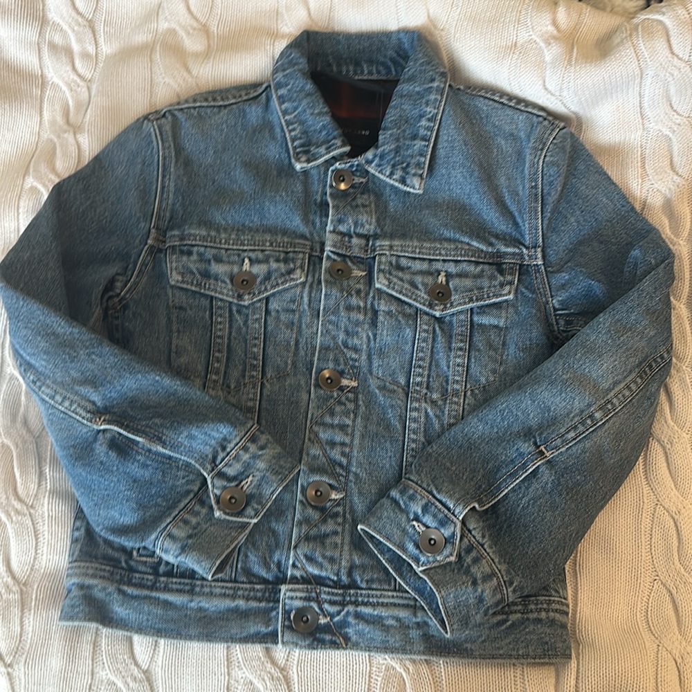 Helmut Lang Blue Denim Jean Jacket Plaid Lining Size XS